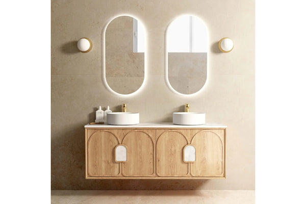 Laguna 1500mm Natural American Oak Wall Hung Vanity with Undermount Natural Carrara Marble Top & Basin