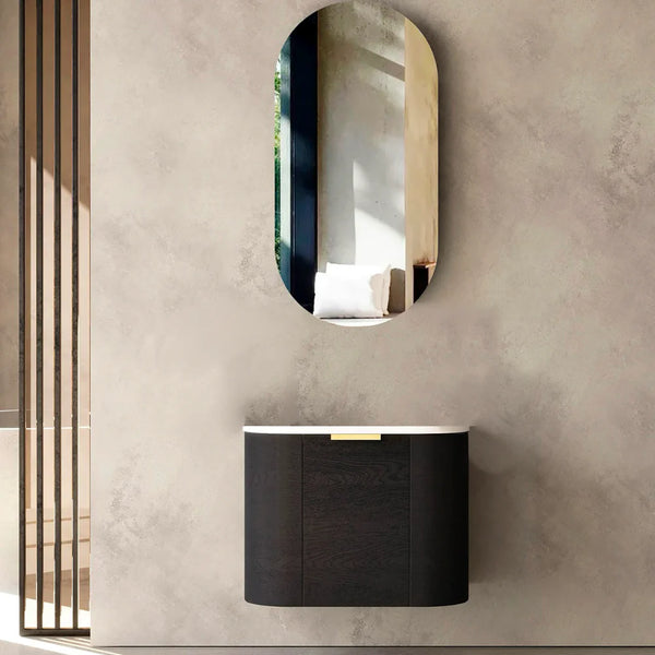 Bondi 600mm Black Oak Wall Hung Curve Cabinet Only