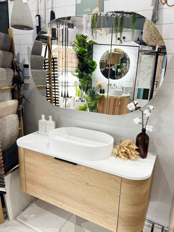 Bondi 1200mm Natural Oak Wall Hung Curve Cabinet Only