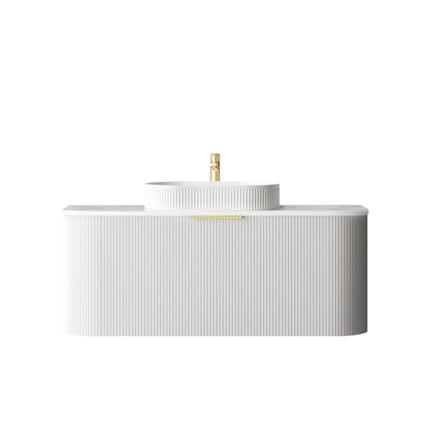 Bondi 1200mm Satin White Fluted Wall Hung Curve Vanity with Top