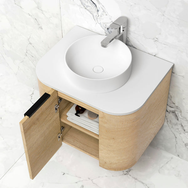 Bondi 600mm Natural Oak Wall Hung Curve Cabinet Only