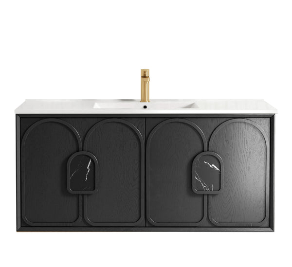 Laguna 1200mm Black American Oak Wall Hung Vanity with Ceramic Top