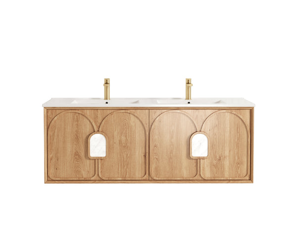Laguna 1500mm Natural American Oak Wall Hung Vanity with Ceramic Top
