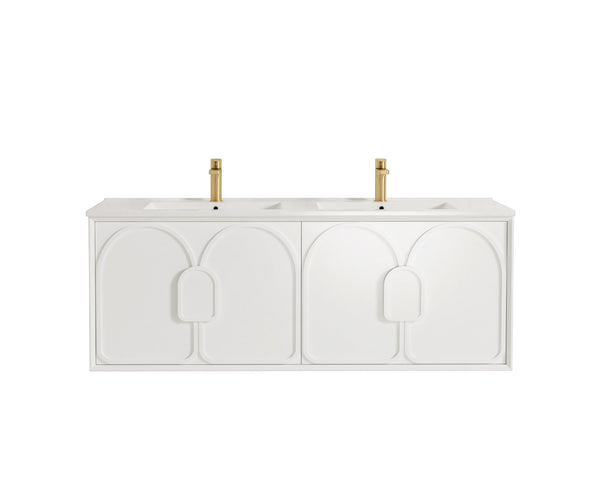 Laguna 1500mm Satin White Wall Hung Vanity with Ceramic Top