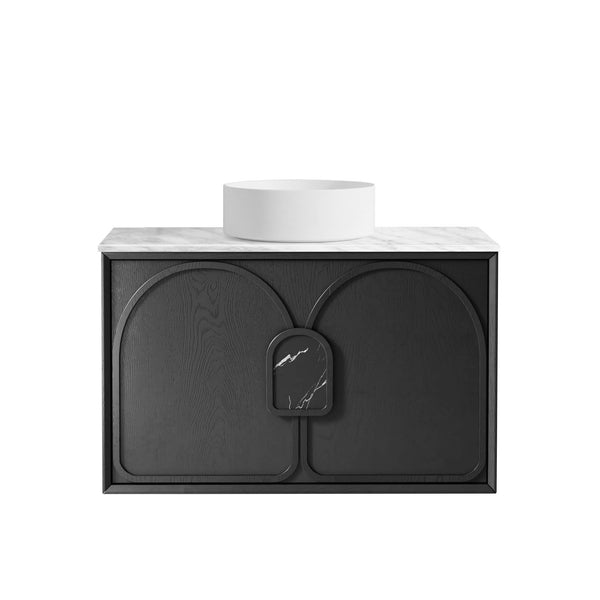 Laguna 900mm Black American Oak Wall Hung Vanity with Top