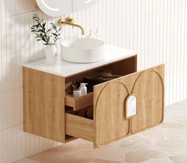 Laguna 900mm Natural American Oak Wall Hung Vanity with Top