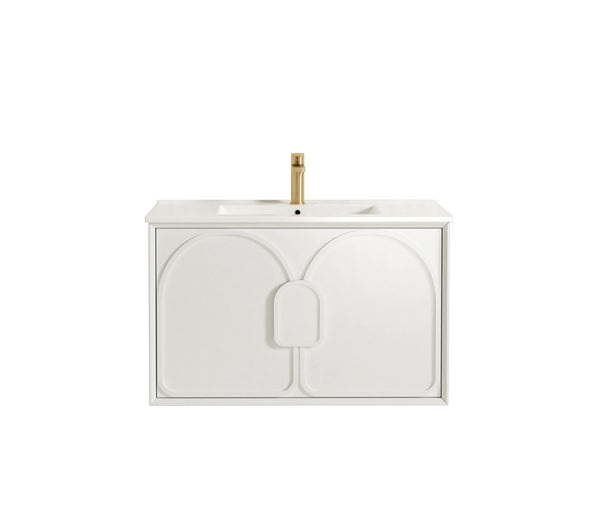 Laguna 900mm Satin White Wall Hung Vanity with Ceramic Top
