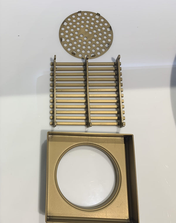 115*115*30mm Brushed Brass Grill Floor Waste Shower Grate Drain(80mm outlet)