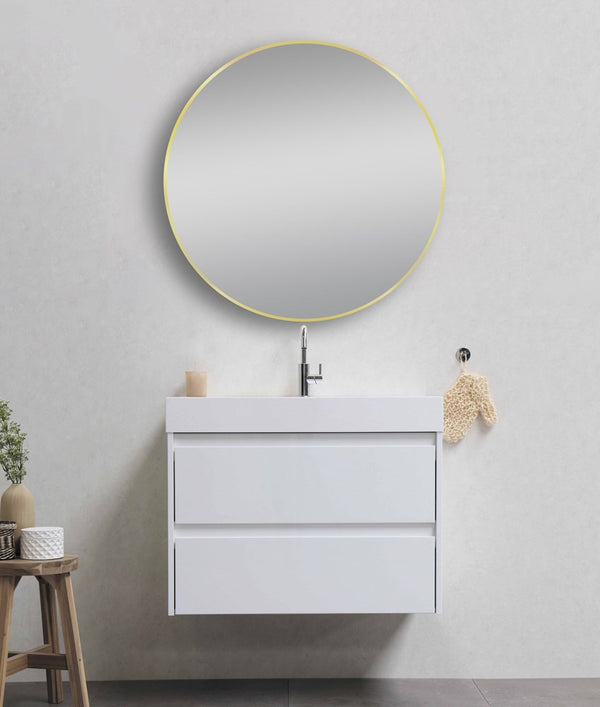 800mm Matte Brushed Gold Aluminium Framed Round Non-Luminous Mirror