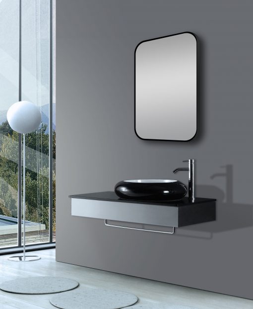 450*750mm Matte Brushed Black Non-Luminous Framed Mirror Mounted Vertical or Horizontal