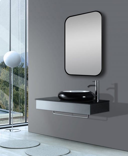 600*900mm Matte Brushed Black Non-Luminous Framed Mirror Mounted Vertical or Horizontal