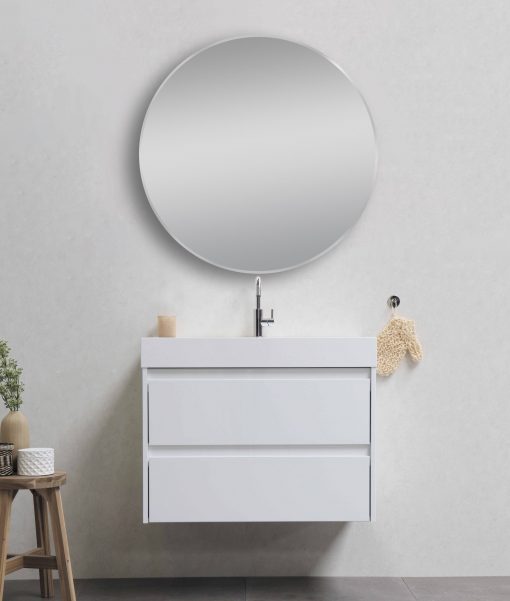 800mm Matte Brushed Nickel Non-Luminous Framed Round Mirror