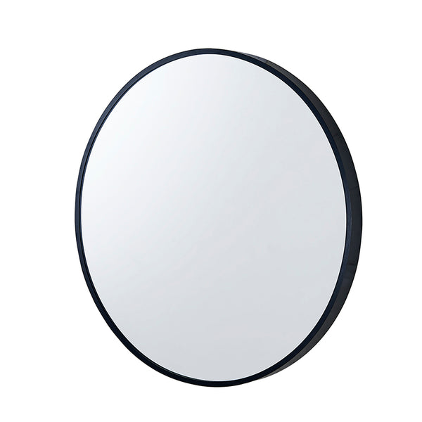 600*600*40mm Black Aluminum Framed Round Bathroom Wall Mirror with Brackets