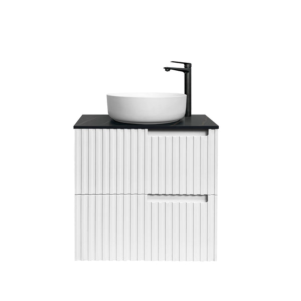 Noosa 600mm Satin White Wall Hung Vanity with Empire Black Top 2TH