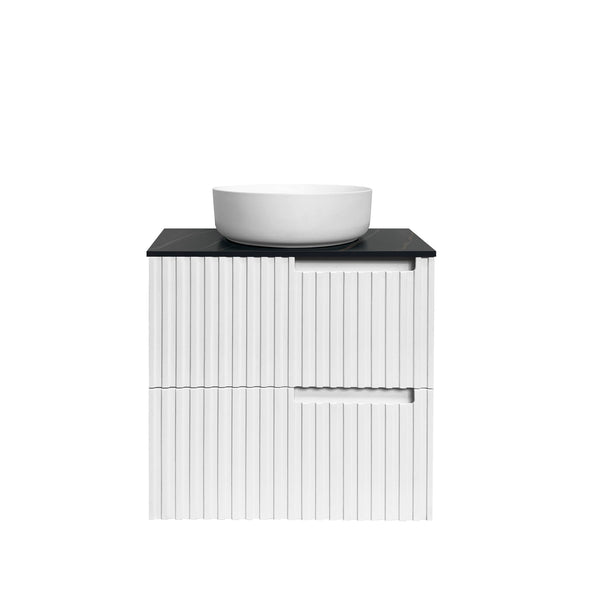 Noosa 600mm Satin White Wall Hung Vanity with Empire Black Top NTH