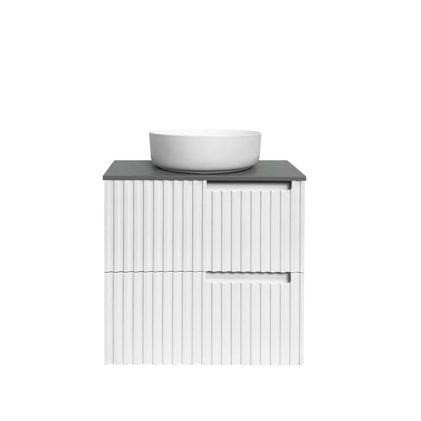 Noosa 600mm Satin White Wall Hung Vanity with Amani Grey Top NTH