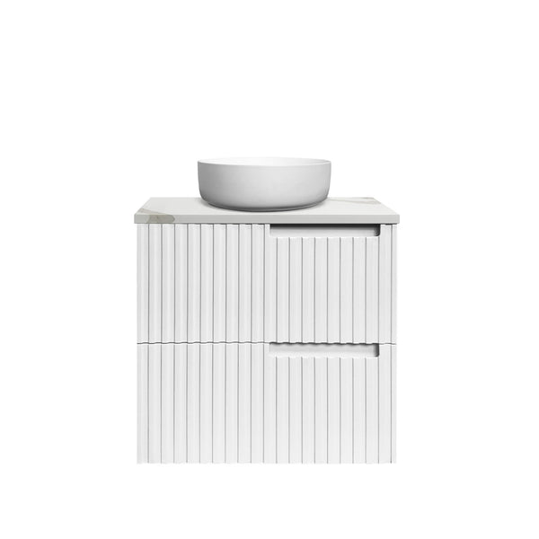 Noosa 600mm Satin White Wall Hung Vanity With Statuario Top NTH