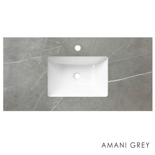 Noosa 900mm Satin White Wall Hung Vanity with Undermount  Amani Grey Top & Basin