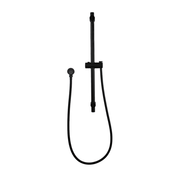 Round Black Adjustable Shower Rail with Wall Connector & Water Hose Only(PVC Hose)