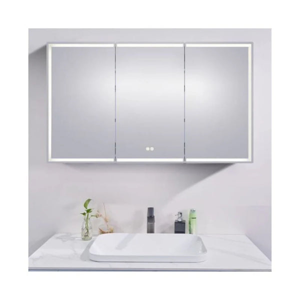 1500*720*139mm Silver Brushed Rectangular LED Mirror Shaving Cabinet(Three Doors,Anti-Fogging)