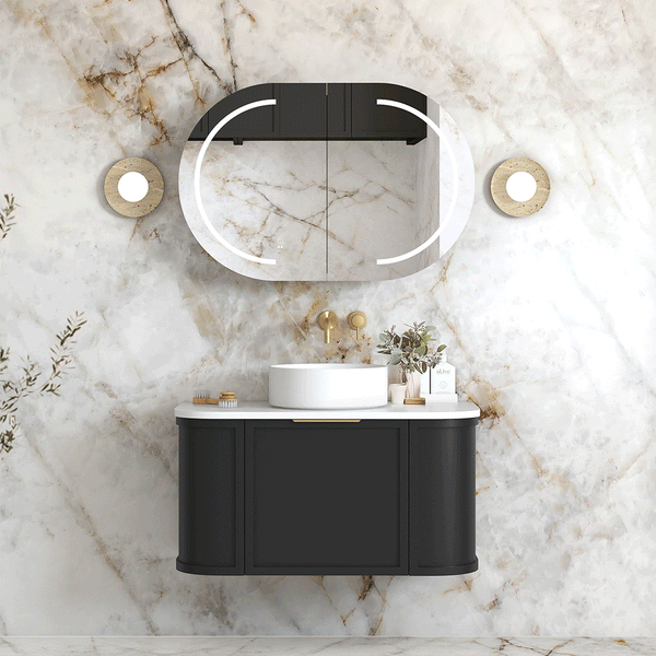 Hampshire 900mm Satin Black Wall Hung Curve Cabinet Only