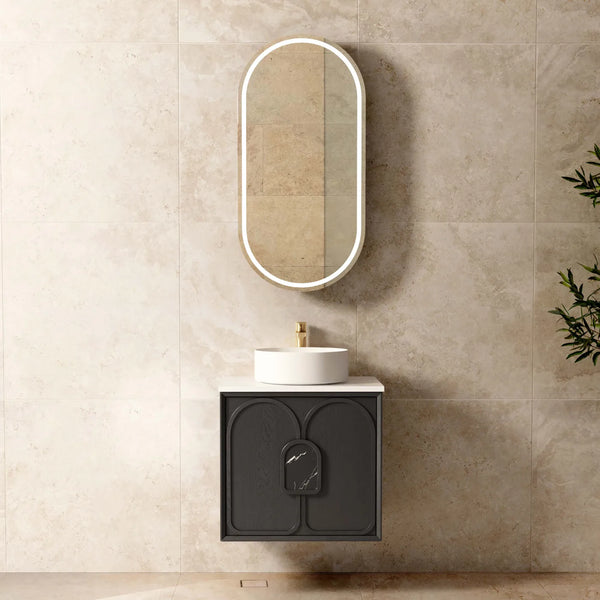 Laguna 600mm Black American Oak Wall Hung Vanity with Top
