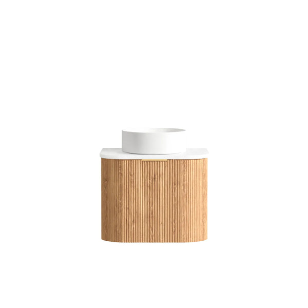 Bondi 600mm Woodland Oak Fluted Curve Vanity with Cloudy Carrara Top