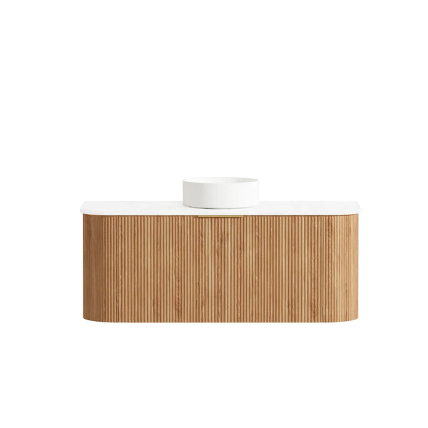 Bondi 1200mm Woodland Oak Fluted Curve Vanity with Cloudy Carrara Top