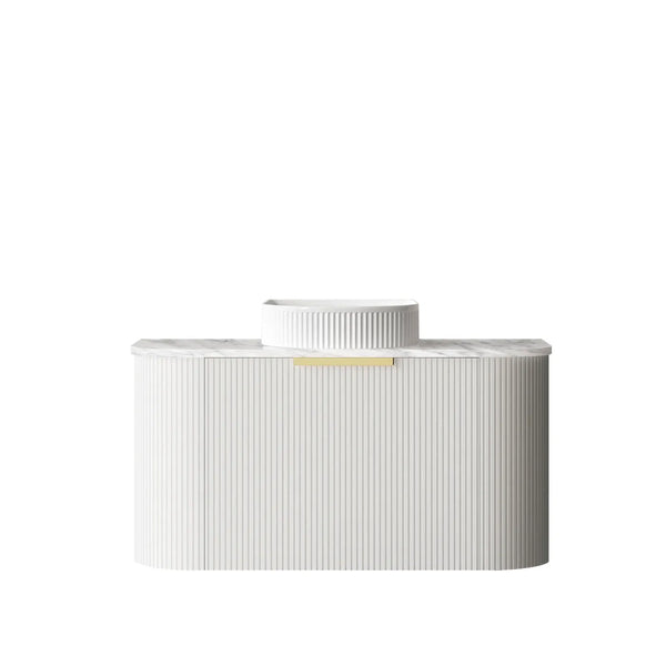 Bondi 900mm Satin White Fluted Wall Hung Curve Vanity with Top