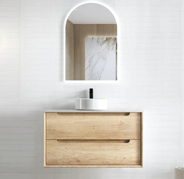 Byron 900mm Natural Oak Wall Hung Vanity with Top