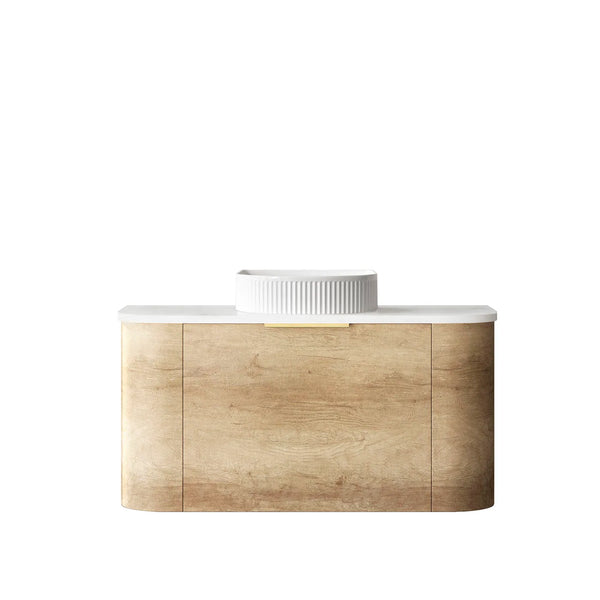 Bondi 900mm Natural Oak Wall Hung Curve Vanity with Top