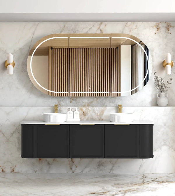 Hampshire 1800mm Satin Black Wall Hung Curve Cabinet Only