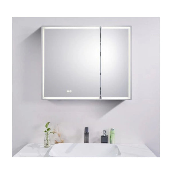 900*720*139mm Silver Brushed Rectangular LED Mirror Shaving Cabinet(Double Doors,Anti-Fogging)