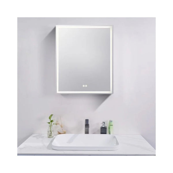 600*720*139mm Silver Brushed Rectangular LED Mirror Shaving Cabinet(Single Door,Anti-Fogging)