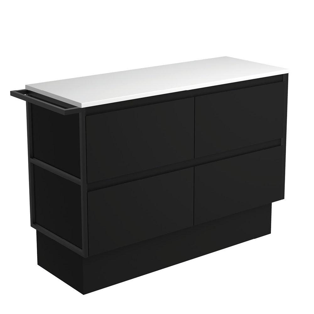 AMATO Satin White 1200 Cabinet Satin Black Panels Wall Hung