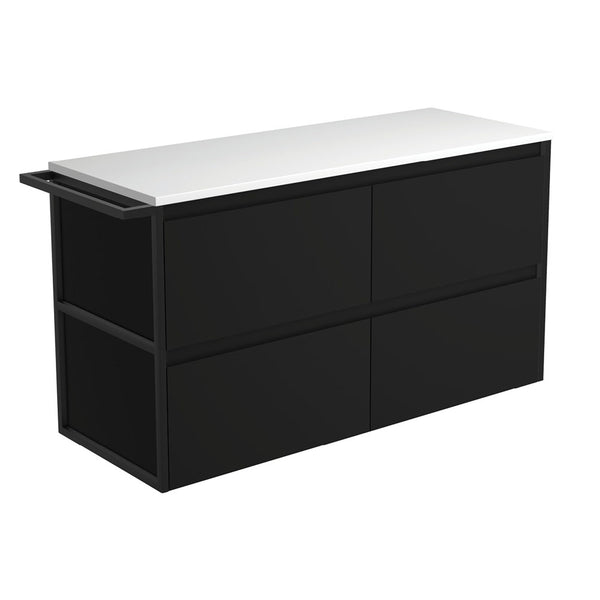 AMATO Satin White 1200 Cabinet Satin Black Panels Wall Hung