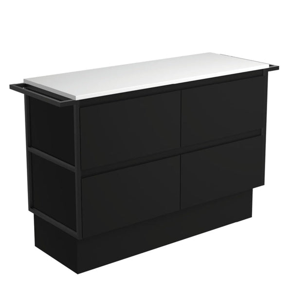 Amato Satin Black 1200 Cabinet on Kickboard, Matte Black Towel Rail