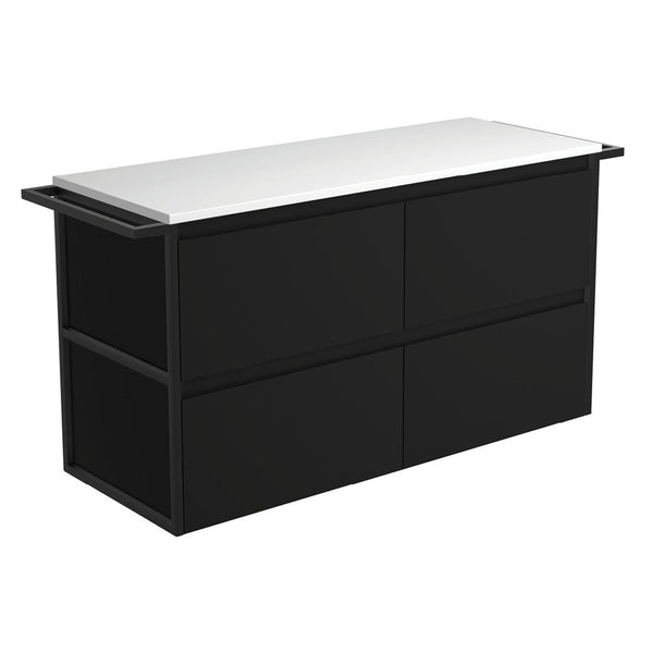 Amato Satin Black 1200 Wall-Hung Cabinet, Matte Black Towel Rails