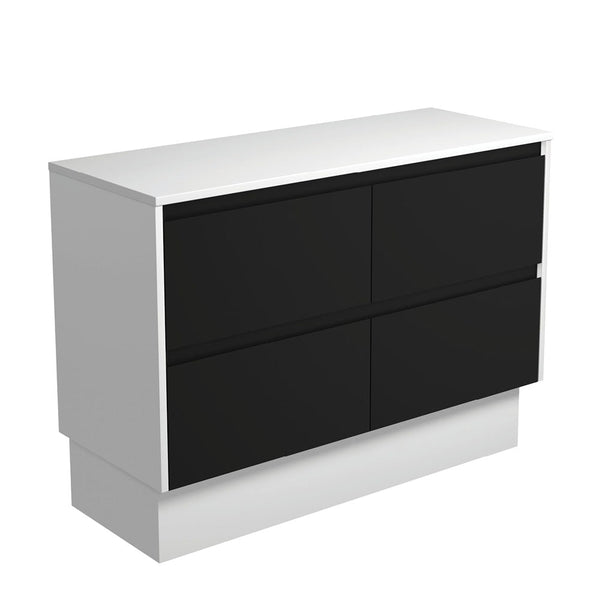 Amato Satin Black 1200 Cabinet on Kickboard, Satin White Panel