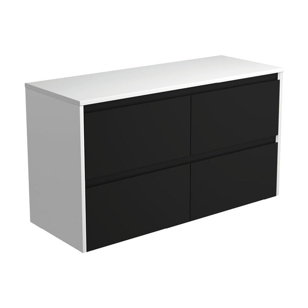 Amato Satin Black 1200 Wall-Hung Cabinet, Satin White Panels