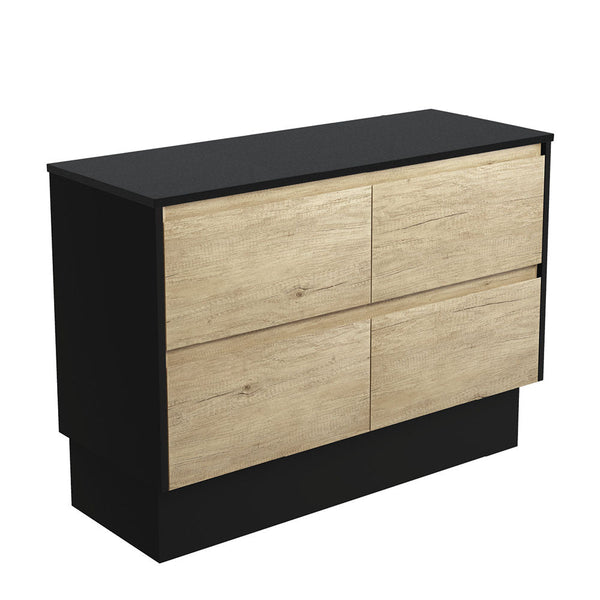 Amato Scandi Oak 1200 Cabinet on Kickboard, Satin Black Panel