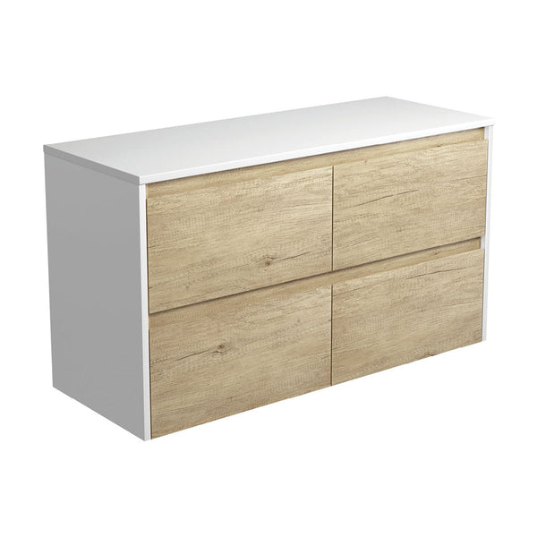 Amato Scandi Oak 1200 Wall-Hung Cabinet, Satin White Panel