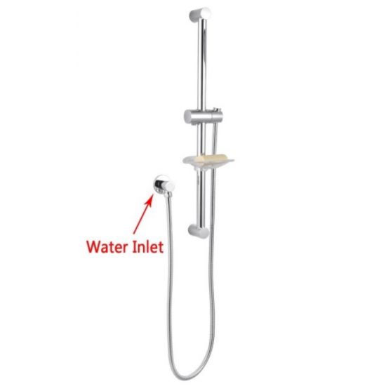Round Shower Rail Sliding Holder with Soap Dish Water Hose & Wall Connector Only(Stainless Steel Hose)