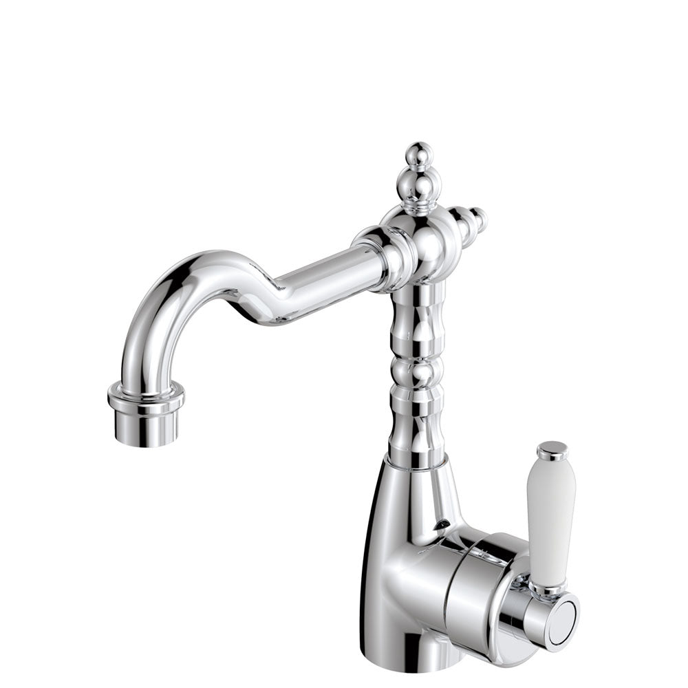 ELEANOR Shepherds Crook Basin Mixer White Handle