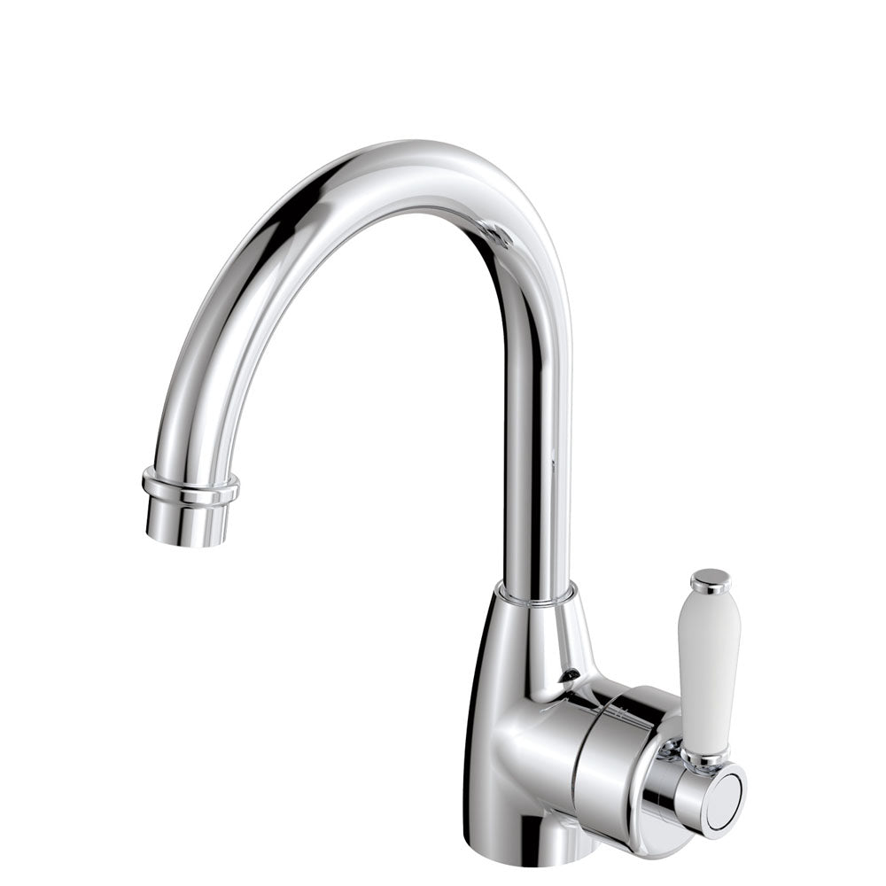 ELEANOR Gooseneck Basin Mixer White Handle