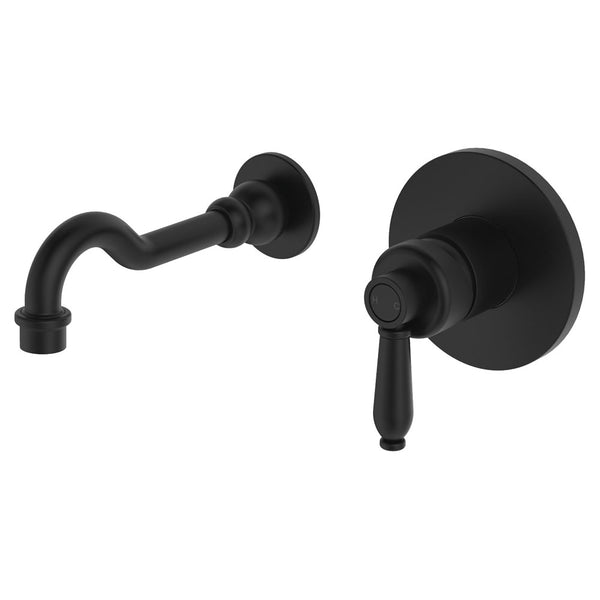 ELEANOR Wall Mixer Bath/Basin Set 215mm Outlet Matte Black Handle