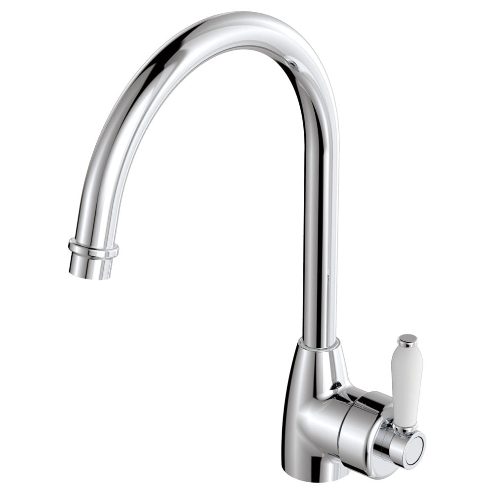 ELEANOR Gooseneck Kitchen Mixer Chrome White Handle