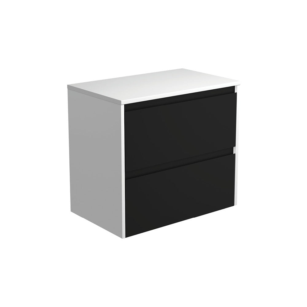 AMATO Satin Black 750 Cabinet Satin White Panels Wall Hung