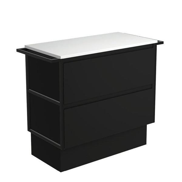 Amato Satin Black 900 Cabinet on Kickboard, Matte Black Towel Rail