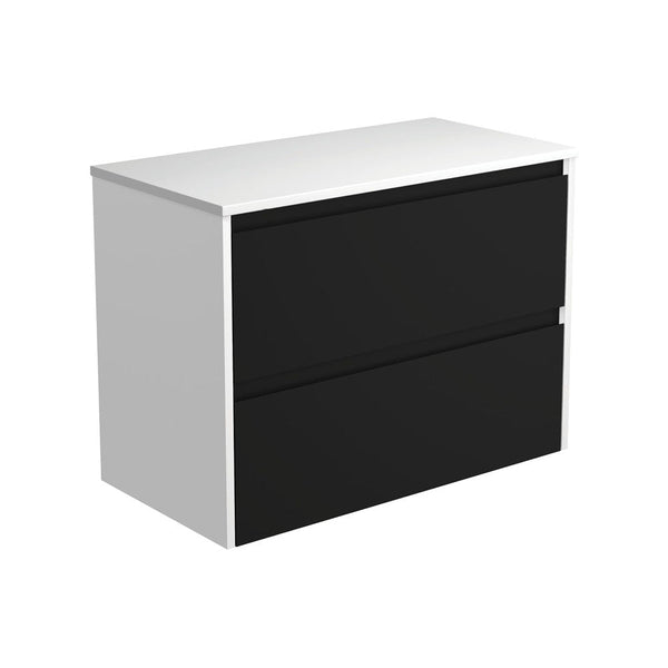 Amato Satin Black 900 Wall-Hung Cabinet, Satin White Panel